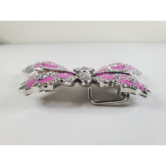 Women's‎ Belt Buckle Butterfly Pewter Pink w/Rhinestones Cowgirl Western READ - Picture 2 of 10